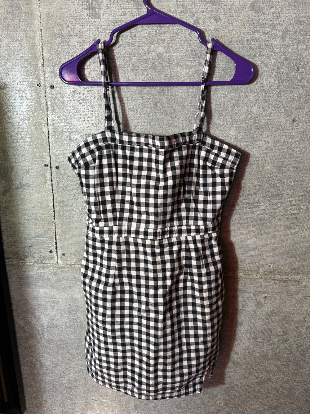 Source Unknown Black and White Gingham Spaghetti Strap Mini Dress